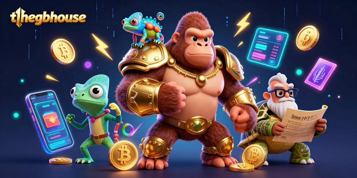 TheGBHouse showcases a powerful gorilla king surrounded by vibrant 3D casino elements.