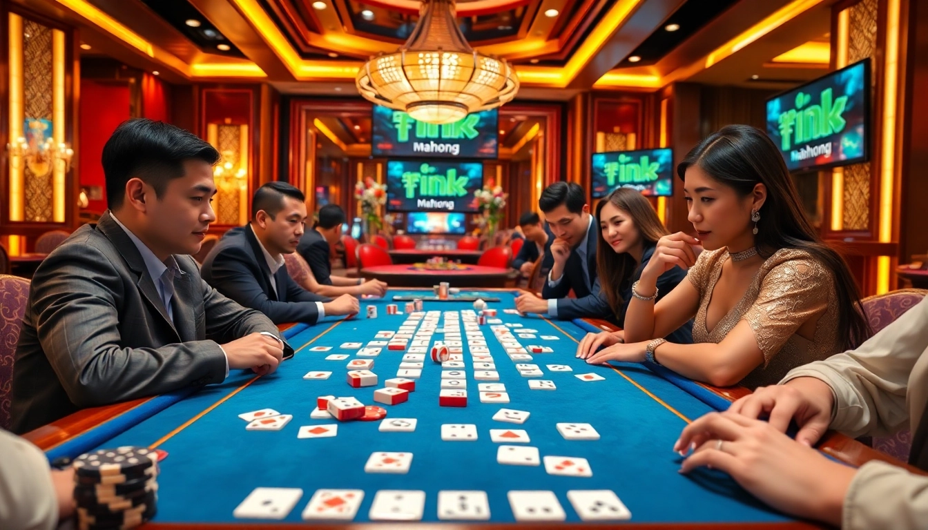 Pemain mencocokkan ubin dalam Link Mahjong di meja kasino yang meriah.