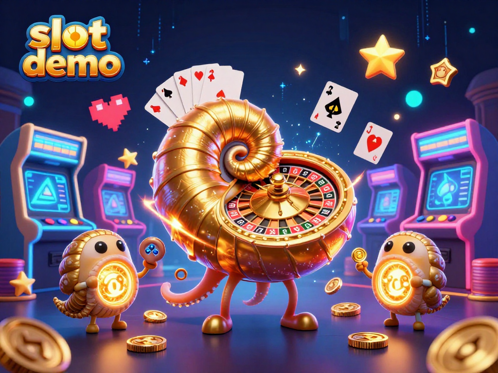 Slot demo memperlihatkan nautilus raksasa dan kartu, menciptakan suasana kasino yang energik.