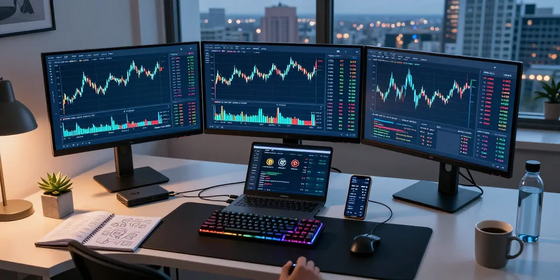 Profitable cloud mining platform in a sleek crypto trading setup displaying charts, digital wallets, and DeFi protocols for secure investments.