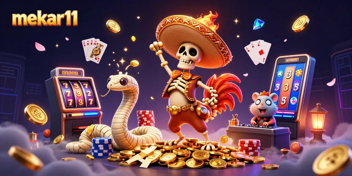 Mekar11 offers exciting slot gameplay with dynamic characters and vibrant visuals, showcasing jackpot symbols.