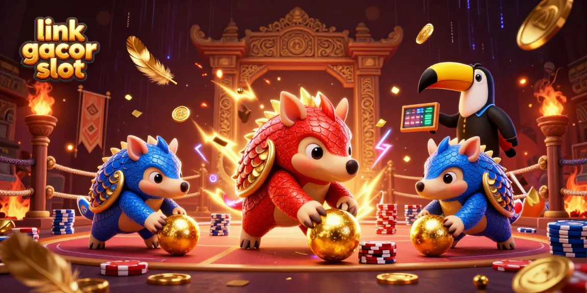 Play link gacor slot with lively pangolins in an exciting casino-themed 3D illustration.