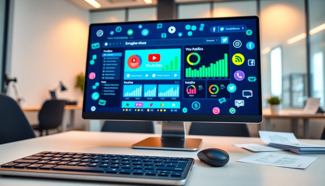 Showcasing a user-friendly youtube smm panel interface with vibrant social media icons.