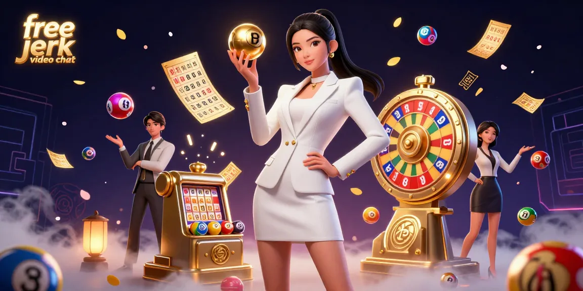 Engage in free jerk video chat with real people in a vibrant casino-themed illustration.