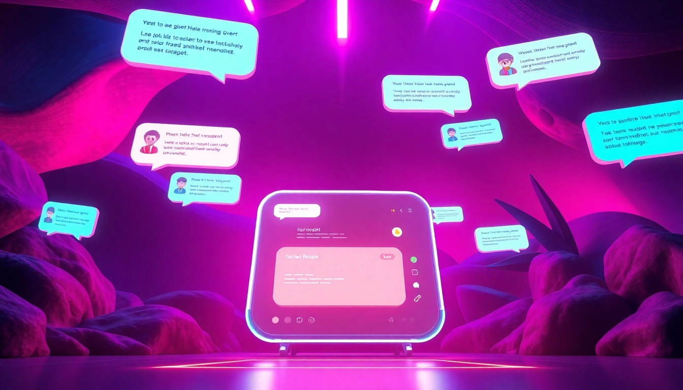 Interactive futuristic chat scene featuring free nsfw ai in vibrant colors.