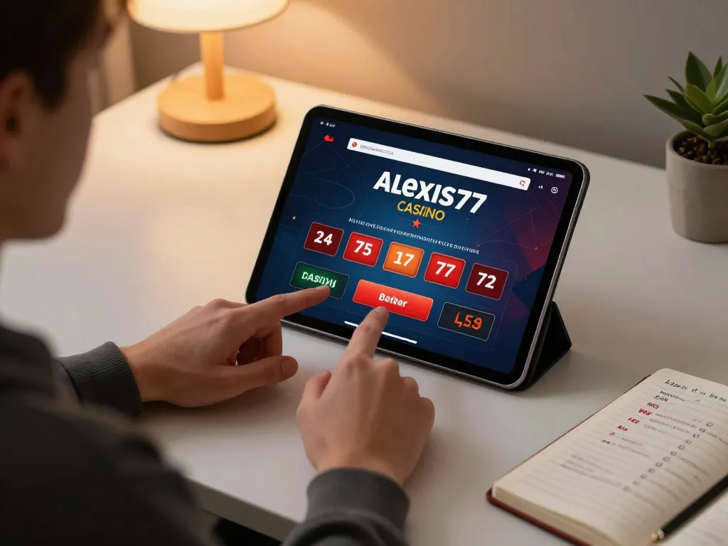 Engaging scene of a player using the Alexis77 login on a tablet to access exciting casino games.