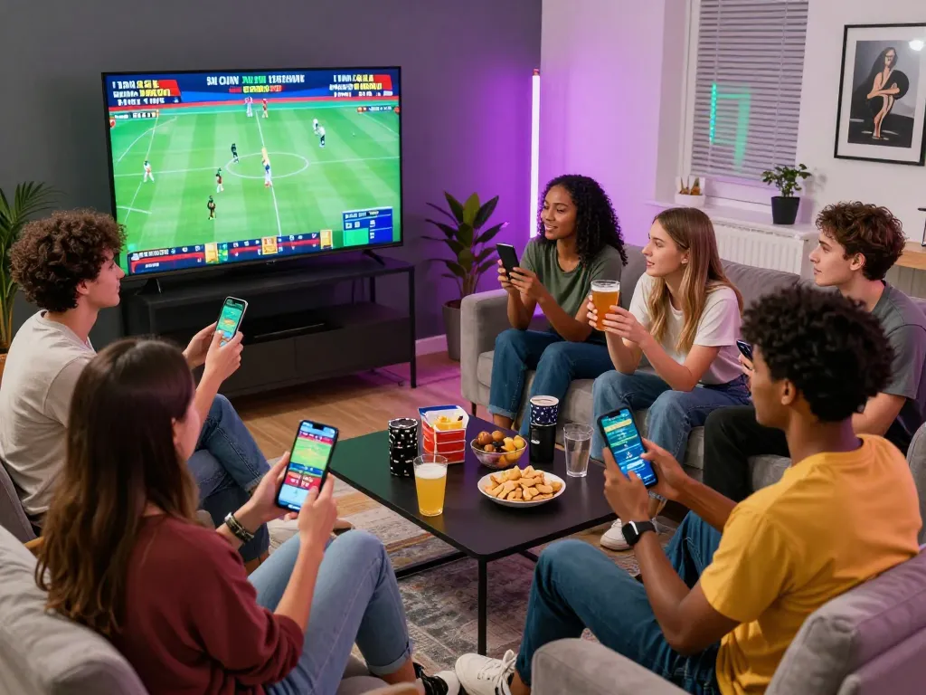 Exciting moment with friends enjoying online betting with hubet88 in a vibrant setting.