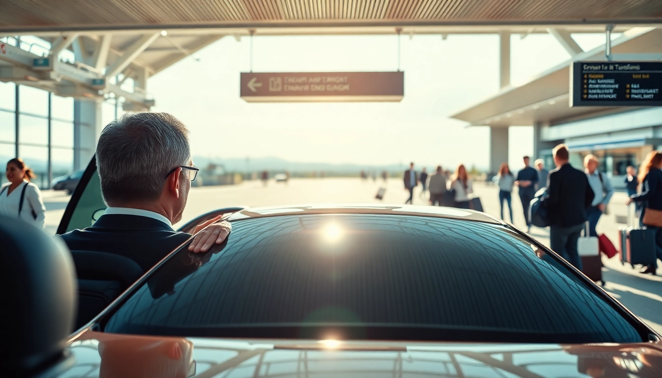 Experience seamless Private Airport Transfers with a luxury sedan at airport terminal.