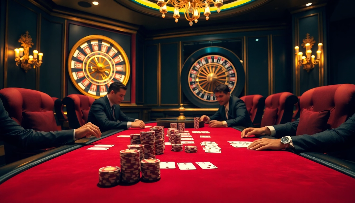 Experience the excitement of i9bet with professional poker players at a luxurious casino table.