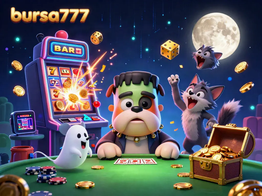 Mainkan bursa777 dengan slot yang mendebarkan dan karakter unik di meja permainan yang menakutkan.