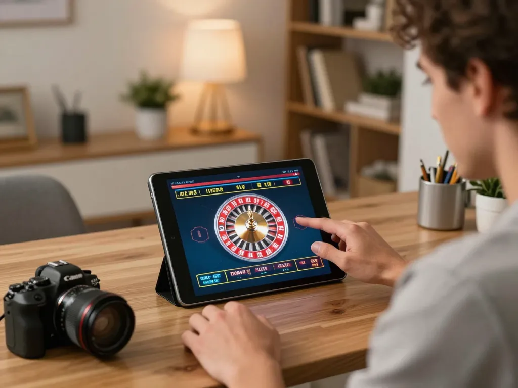 Pemain DRAGON222 menganalisis strategi roulette online di tablet.