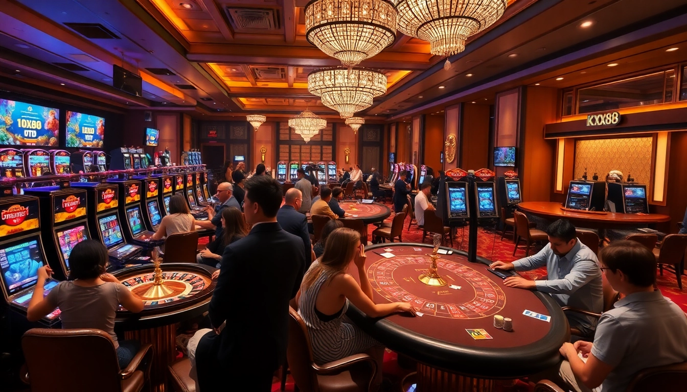 KJC XX88 players enjoying a thrilling gambling experience at luxurious casino tables.