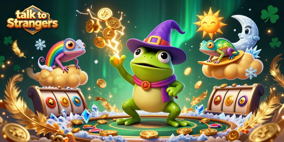 Engage to talk to strangers in a vibrant casino-themed video chat illustration.