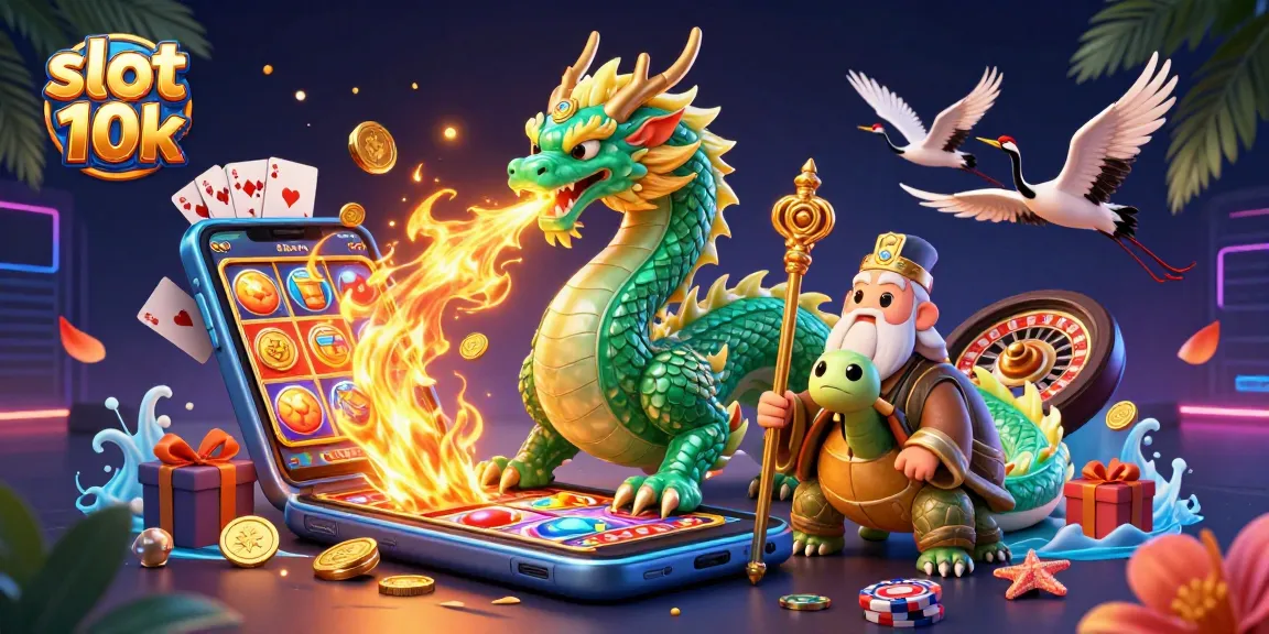 Enjoy thrilling wins with slot 10k on a vibrant 3D casino scene featuring dragons.
