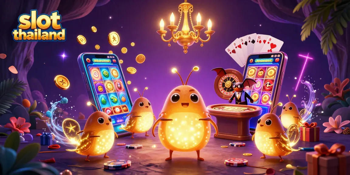 Experience the excitement of slot thailand with glowworms lighting up a vibrant 3D casino scene.
