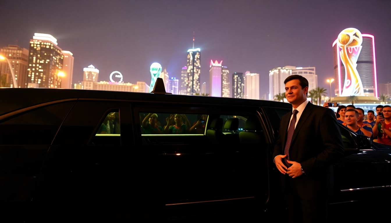 World Cup Group Transportation with luxury limousine welcoming excited fans in Los Angeles.
