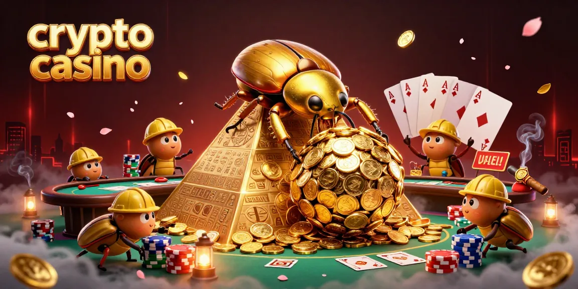 Gioca nel crypto casino e scopri un mondo di vincite con simboli di casinò e monete d'oro.
