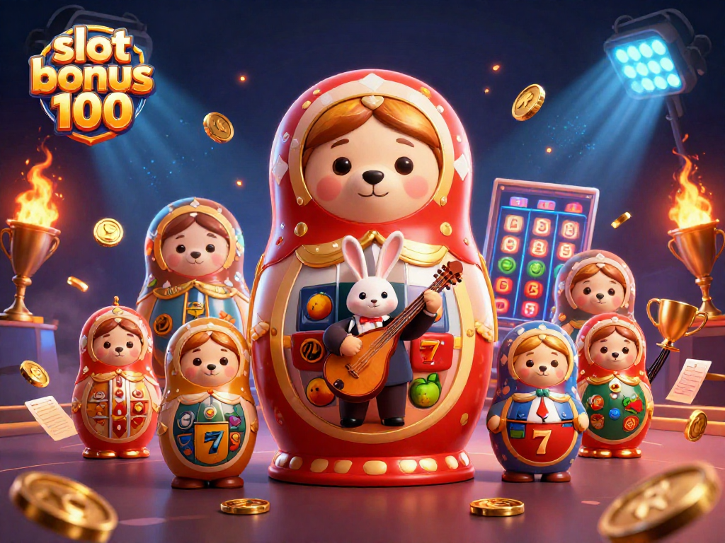 Win big with slot bonus 100 featuring animated characters and lively casino elements.