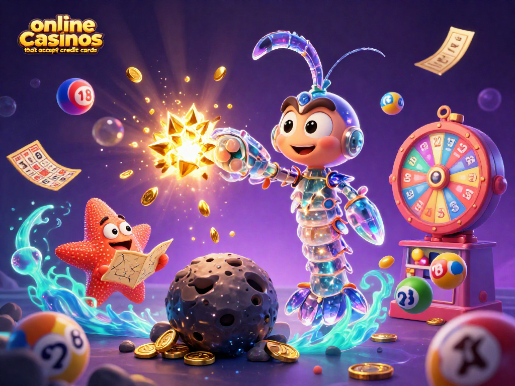 Engage with online casinos that accept credit cards featuring vibrant casino elements and a unique galactic setting.