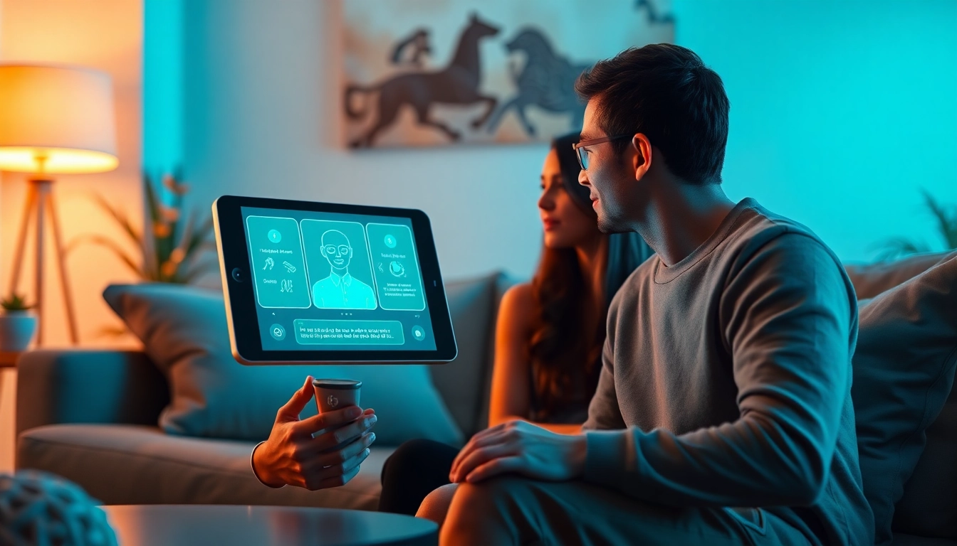AI chatbot conversation about intimacy and relationships with a couple in a cozy setting.