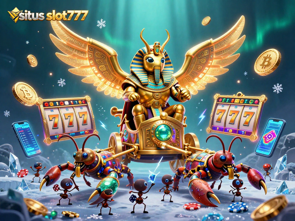 Engage with situs slot777 through vibrant graphics showcasing exciting slot games and crypto elements.
