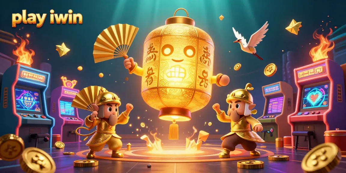 Play iwin with vibrant visuals of glowing characters and casino-themed gaming elements.