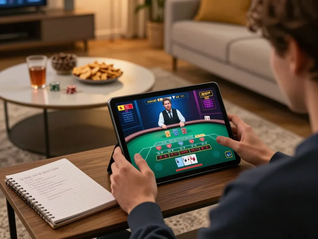 Player enjoying a live dealer game on G28 platform, with engaging graphics and cozy ambiance.