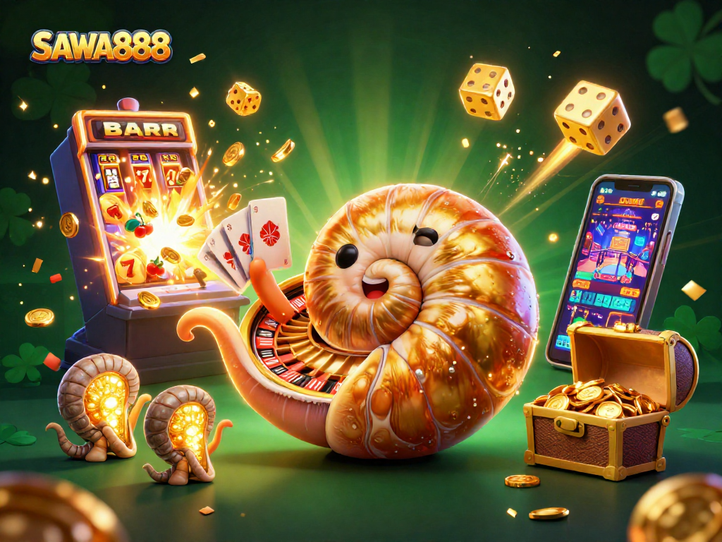 Engage with thrilling gameplay at SAWA888, featuring a 3D cartoon nautilus roulette and jackpot actions.