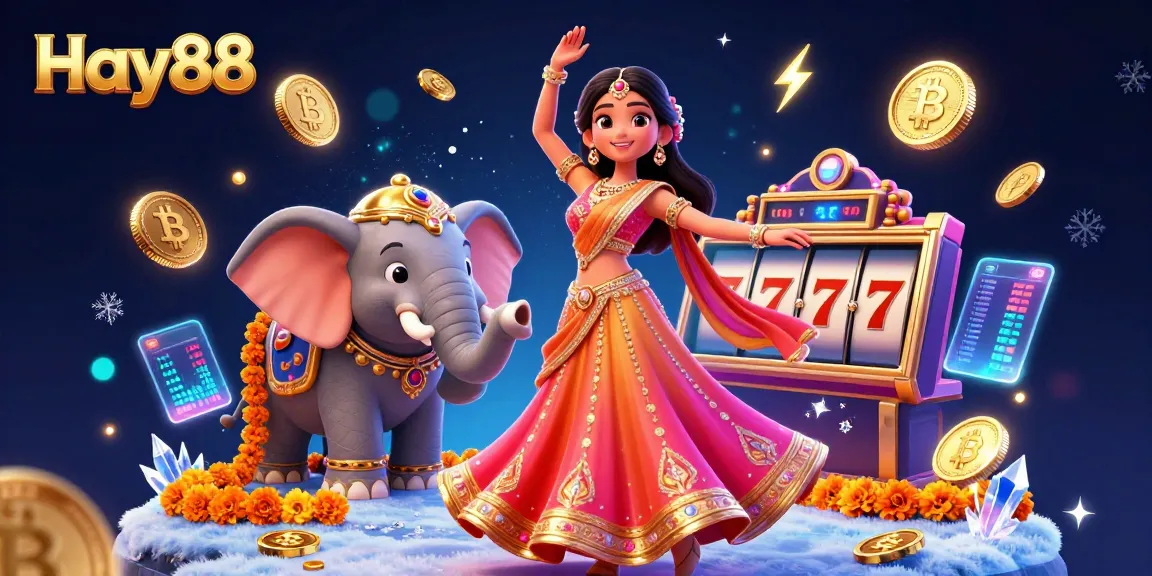 Join the fun at Hay88 with a vibrant 3D illustration showcasing exciting jackpots and winning symbols.