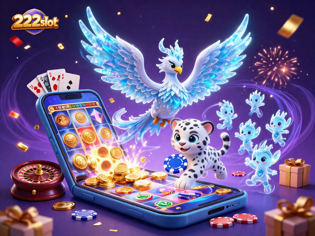 Menangkan slot permainan online 222slot dengan karakter kartun beku dan elemen kasino cerah.