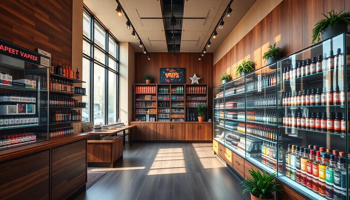 Explore Vape Juice Depot's vibrant vape products displayed elegantly in a welcoming shop environment.