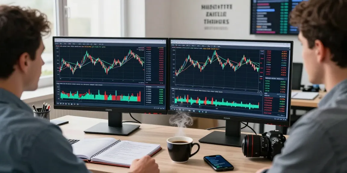 Forex trader using MT4 for market analysis and strategy development in a modern workspace.