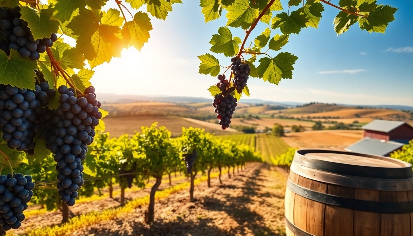 Experience Clarksburg CA wineries with vibrant vineyards and ripe grapes under sunny skies.