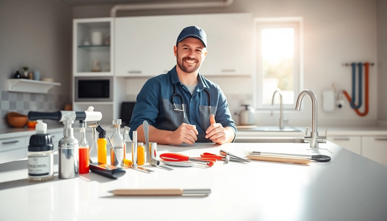 Find a reliable Plumber near me fixing pipes in a bright and modern kitchen setting.