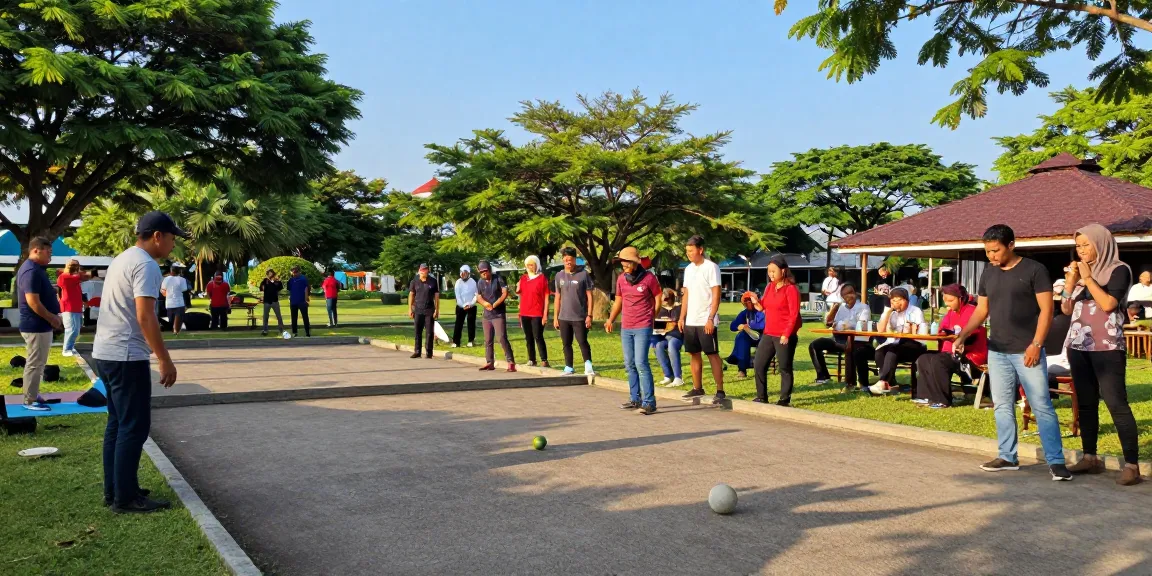 Lomba petanque di Balikpapan oleh fopikotabalikpap.org, menampilkan pemain beragam dan suasana ceria.