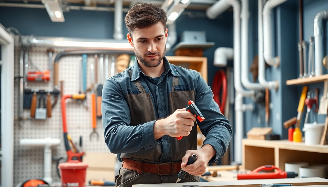 Learn plumbing apprenticeship techniques with a professional plumber in a well-equipped workshop.