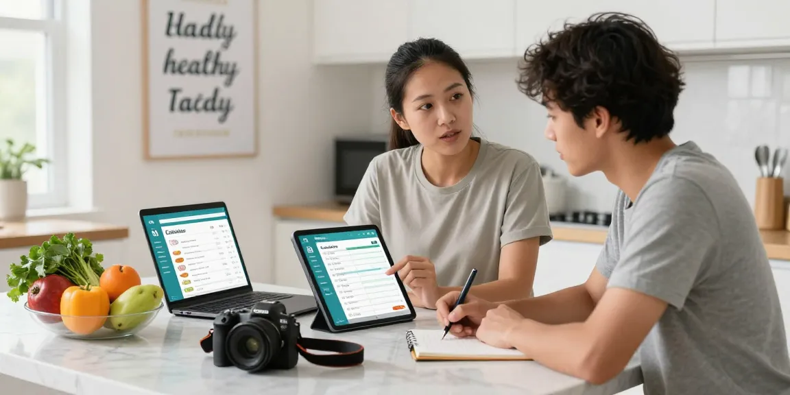 Discover the best nutrition tracking app as a coach supports healthy meal prep in a bright kitchen.