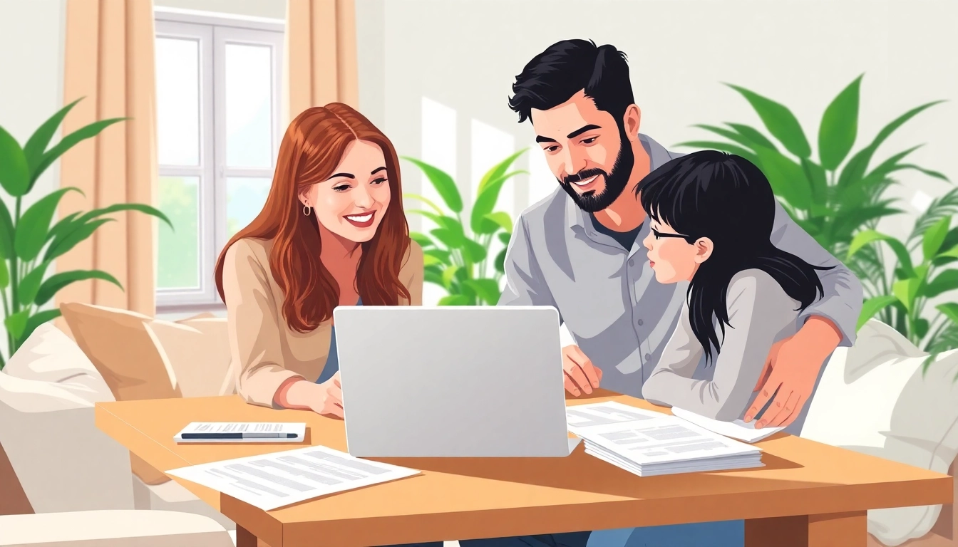 Understanding extended warranty for cars and homes, family discussing options with a laptop.