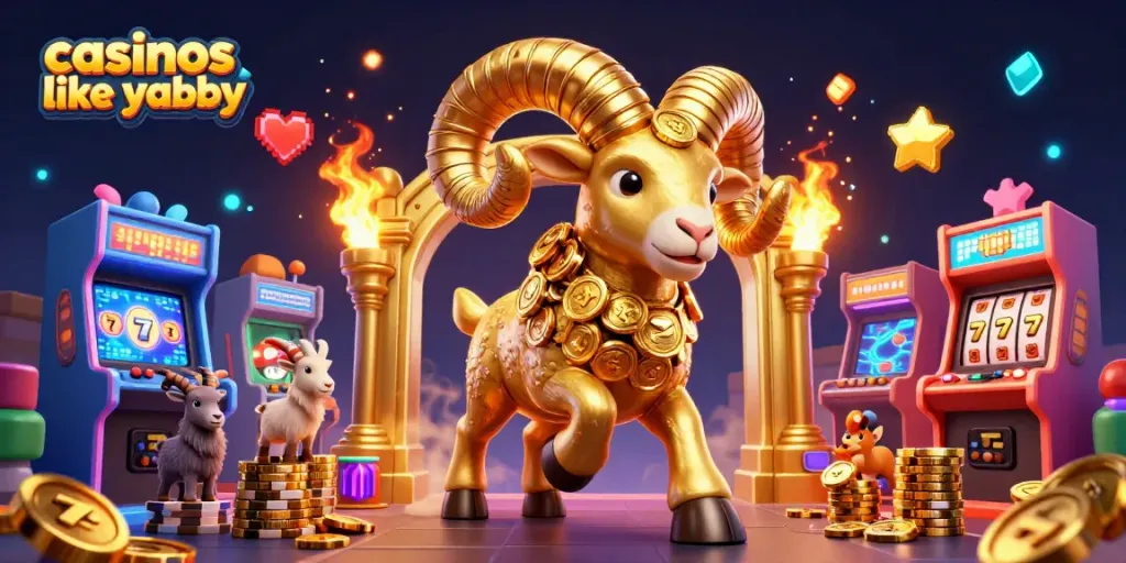 Experience thrilling gameplay at casinos like yabby with a majestic golden ram amidst vibrant gaming elements.
