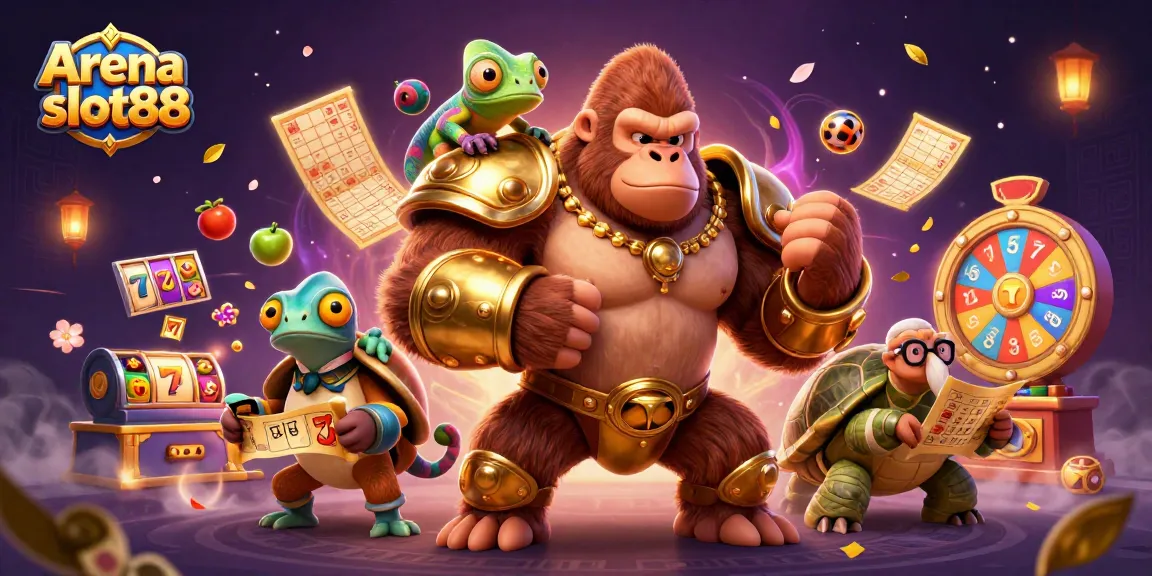 Arena slot88 menawarkan kesempatan besar dengan gorilla raja, chameleon, dan kura-kura bijak dalam permainan slot yang menarik.