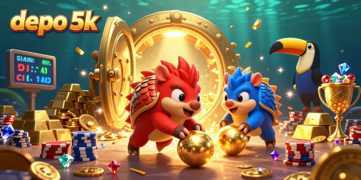 Engage with the thrilling adventures at depo 5k as pangolins roll golden balls over poker chips in a spectacular casino scene.