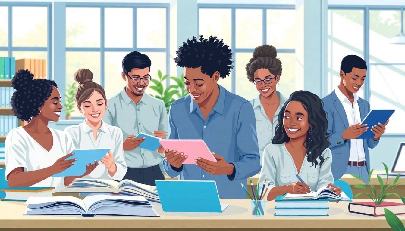 Education setting with diverse students collaborating on innovative projects for equality.