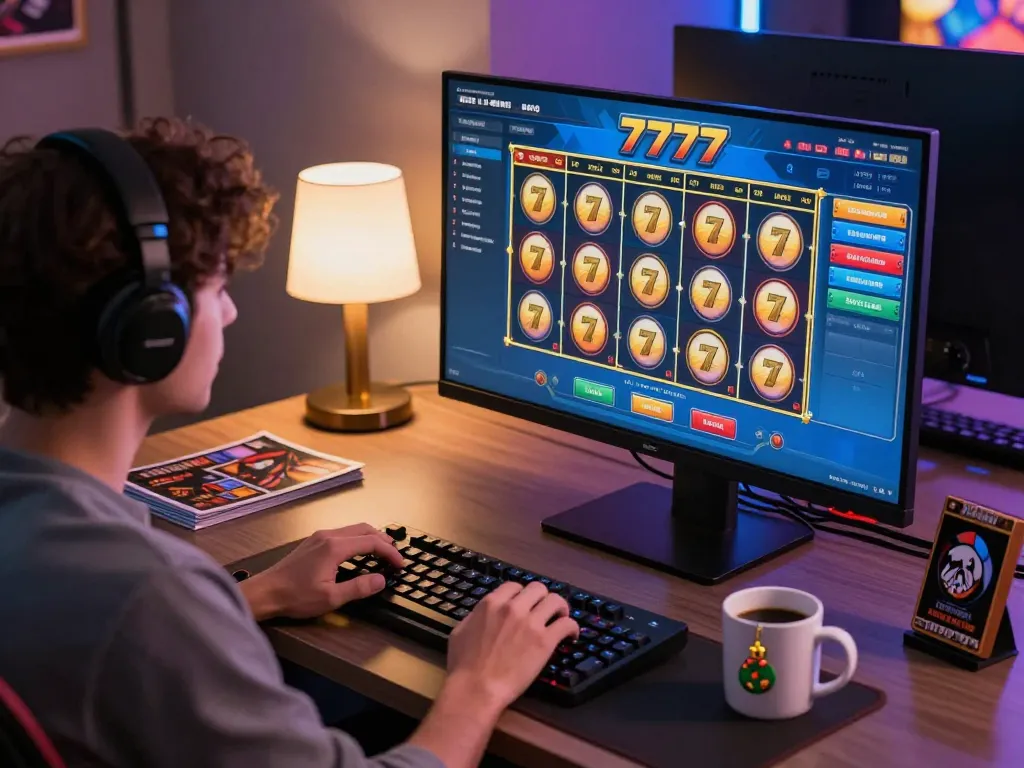 Engaging scene of online player preparing to spin slot777 featuring vibrant interface and strategic setup