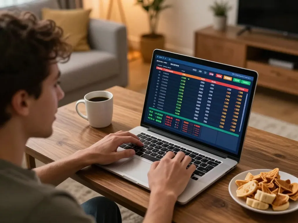 This dynamic scene shows a player actively engaging with tr88.com’s sports betting platform from home.