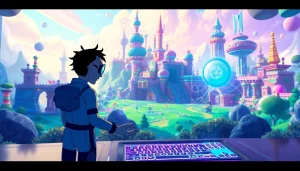 Visualizing Freedom X through an engaging character in a vibrant virtual landscape, representing creative AI game-making.