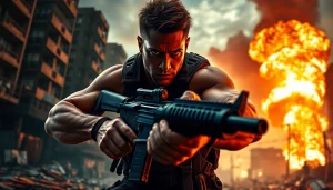 Capture the intense action of Bayside Boom with a heroic ex-special forces captain in dramatic urban chaos.