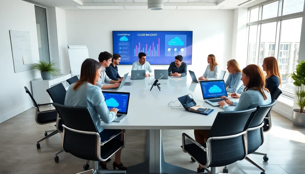 Cloud Backup Tampa professionals collaborating in a modern office, showcasing innovative solutions.
