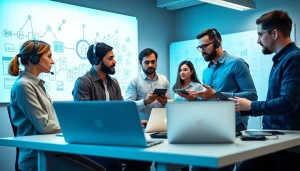 Delivering expert IT Support for Businesses through teamwork and collaboration in a modern office.