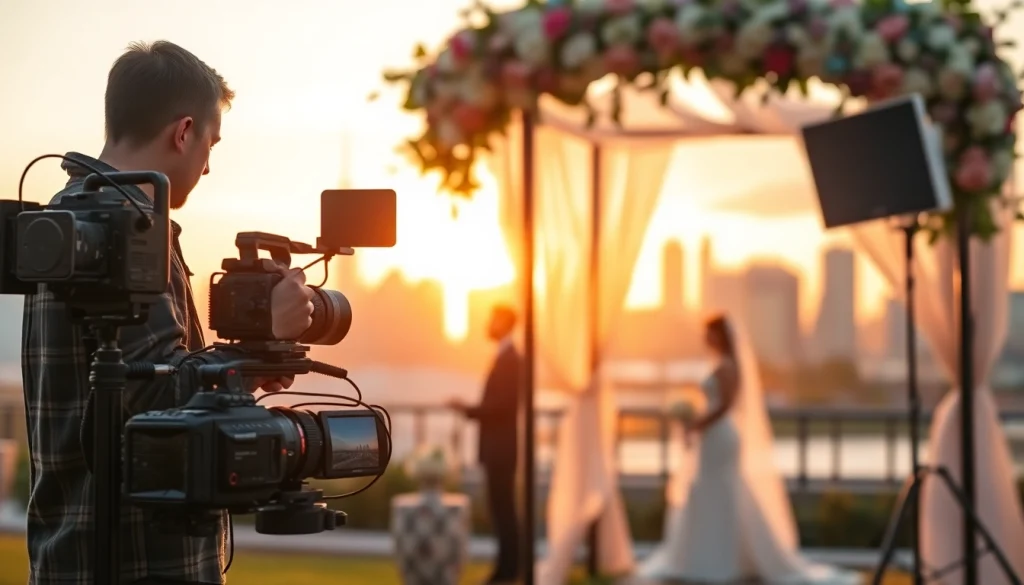 Highlighting toronto videography, a professional captures a couple exchanging vows in a beautiful outdoor setting.