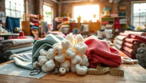 Ontdek ongebleekt katoen in een professionele textielwerkplaats met diverse stoffen.